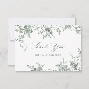 Elegant Floral Vintage Botanical Sage Green Thank You Card
