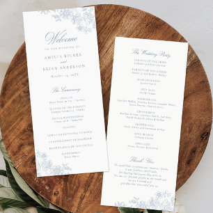 Elegant Floral Vintage Dusty Blue Wedding Program