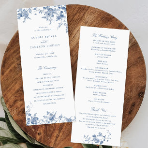 Elegant Floral Vintage Ornament Navy Blue Wedding Program