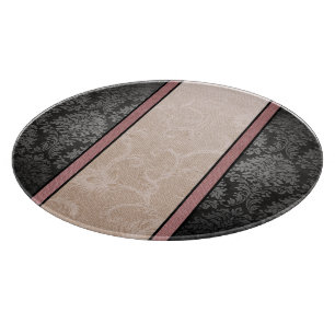 Elegant Floral Vintage Pink and Grey Damask Glass Cutting Board