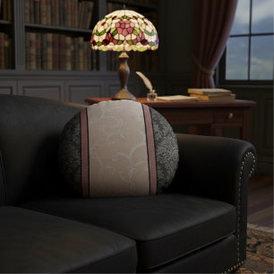 Elegant Floral Vintage Pink and Grey Damask  Round Cushion