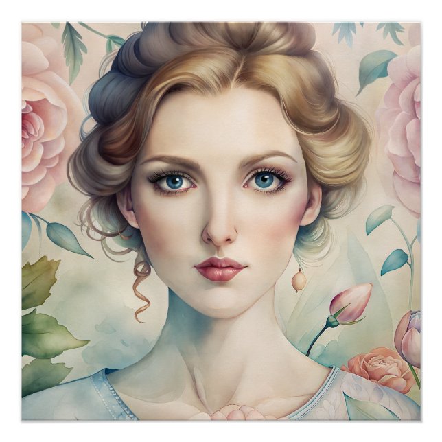 Elegant Floral Vintage Portrait Glossy Poster (Front)