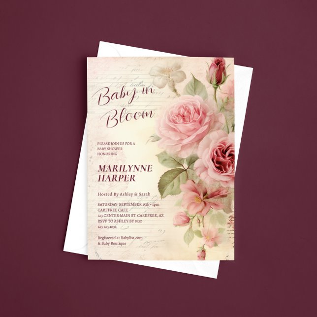 Elegant Floral Vintage Roses Baby Shower Invitation (Creator Uploaded)