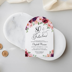Elegant Floral Watercolor 80th Birthday Party Arch Invitation
