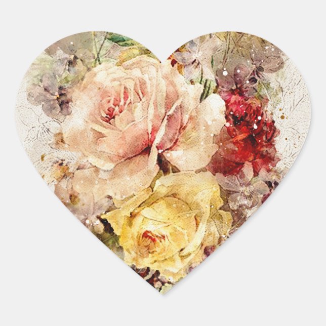 Elegant Floral Watercolor Abstract Romantic Heart Sticker (Front)