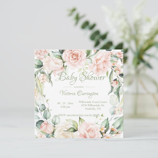Elegant Floral Watercolor Baby Shower Invitation (Standing Front)