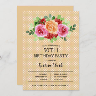 Elegant Floral Watercolor Birthday Invitations