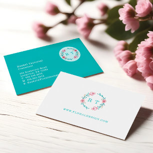 Elegant Floral Watercolor Botanical Crest Wreath Business Card