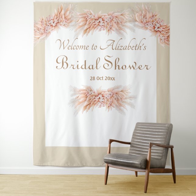 Elegant floral watercolor bridal shower beige tapestry (In Situ)