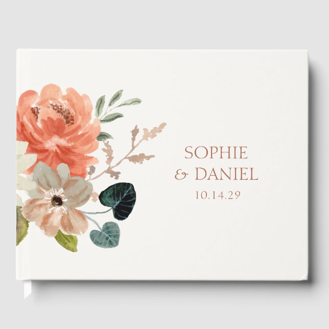 Elegant Floral Watercolor Couple Initials Wedding Guest Book (Front)
