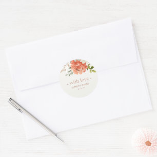 Elegant Floral Watercolor Couple Wedding With Love Classic Round Sticker