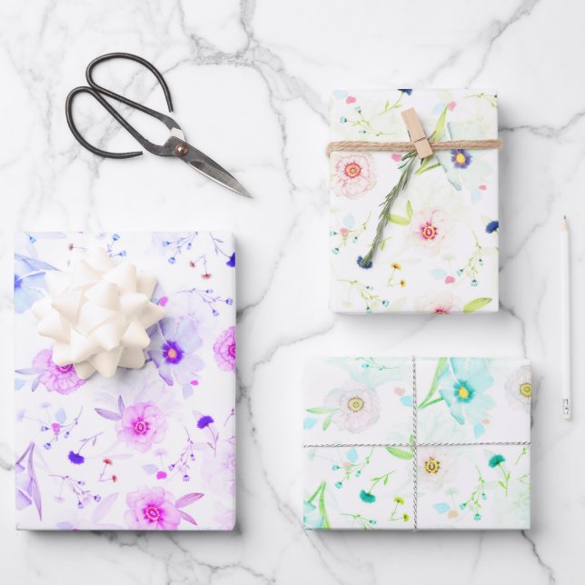 Elegant floral watercolor design wrapping paper sh (Front)