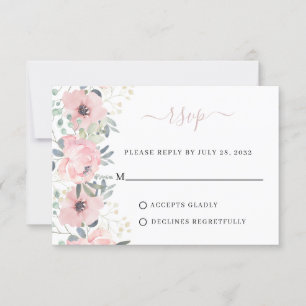 Elegant Floral Watercolor Dusty Blush Pink Wedding RSVP Card