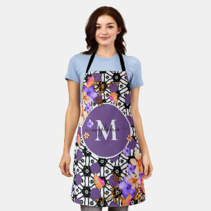 Elegant Floral Watercolor Flowers Monogram Custom  Apron