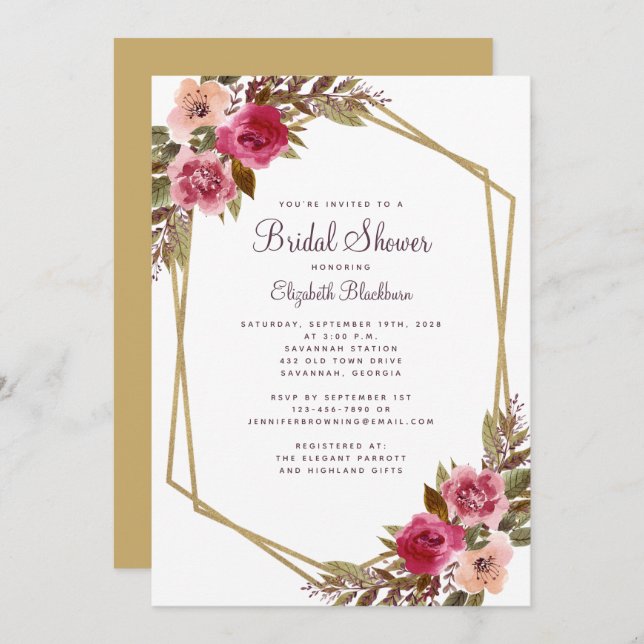 Elegant Floral Watercolor Foilage Bridal Shower Invitation (Front/Back)