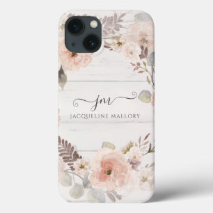 Elegant Floral Watercolor Foliage Rustic Monogram iPhone 13 Case