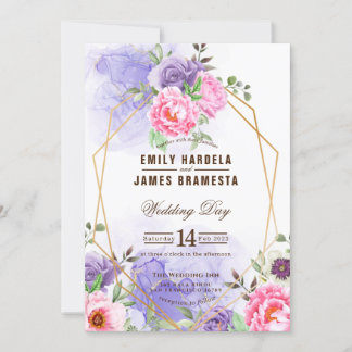 Elegant Floral Watercolor Framed Wedding Invitation