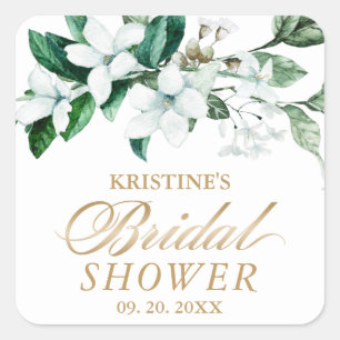 Elegant Floral Watercolor Greenery Bridal Shower Square Sticker