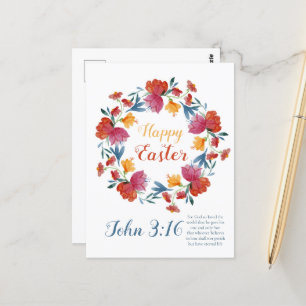 Elegant Floral Watercolor John 3:16  Postcard