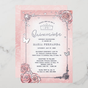 Elegant Floral Watercolor Light Pink Quinceanera