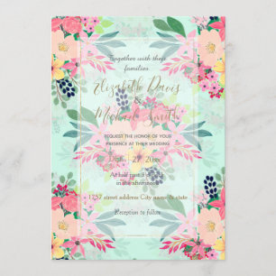 Elegant Floral Watercolor Paint Mint Girly Design Invitation
