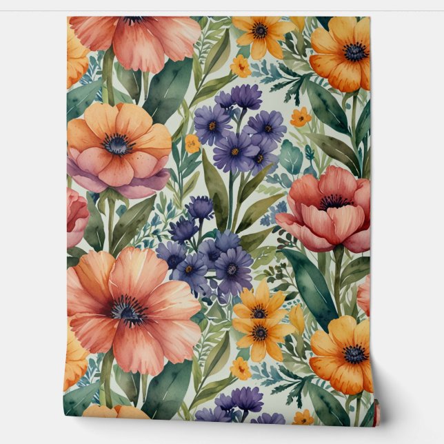 Elegant Floral Watercolor Pattern Wallpaper (Unrolling)
