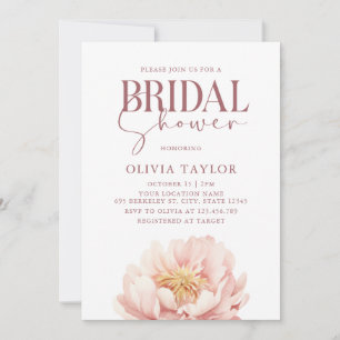 Elegant Floral Watercolor Peony Bridal Shower Invitation