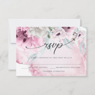 Elegant Floral Watercolor Pink Poppies RSVP Card