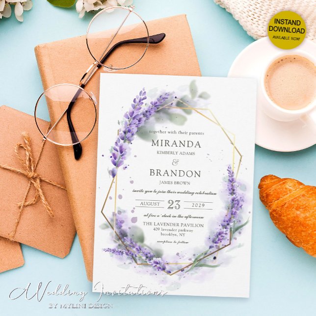 Elegant Floral Watercolor Purple Lavender Wedding Invitation (Creator Uploaded)