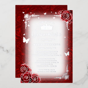 Elegant Floral Watercolor Red Rose Quinceanera