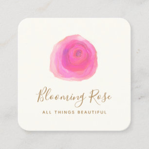Elegant Floral Watercolor Rose Square Square Bus Business Card