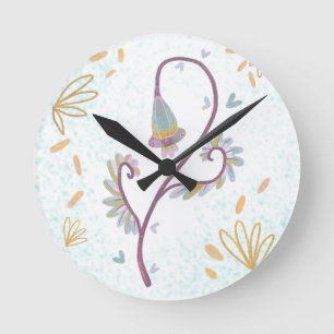 elegant floral watercolor round clock