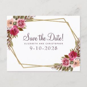 Elegant Floral Watercolor Save The Date Wedding Announcement Postcard