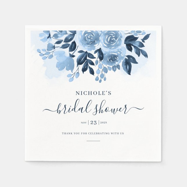 Elegant Floral Watercolor Script Bridal Shower Napkin (Front)
