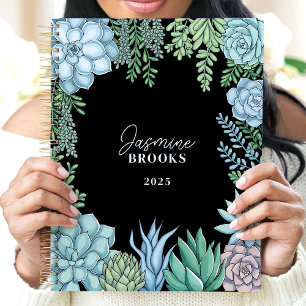 Elegant Floral Watercolor Succulent Custom Name Planner