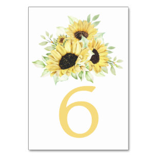 Elegant Floral Watercolor Sunflower Wedding Table Number