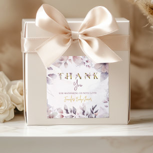 Elegant Floral Watercolor Thank You Baby Shower Square Sticker