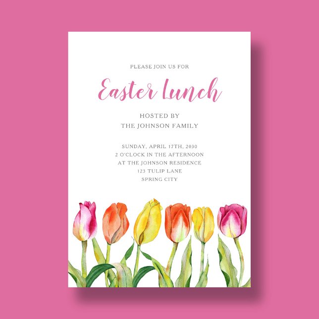 Elegant Floral Watercolor Tulips Easter Lunch Invitation (Elegant Floral Watercolor Tulips Easter Lunch Invitation)