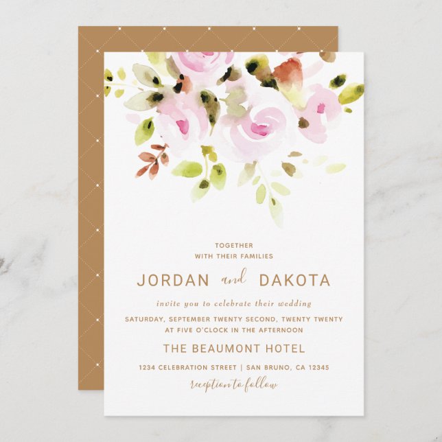 Elegant Floral Watercolor Wedding Invitation (Front/Back)
