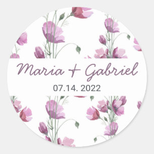 Elegant floral watercolor wedding monogram classic classic round sticker