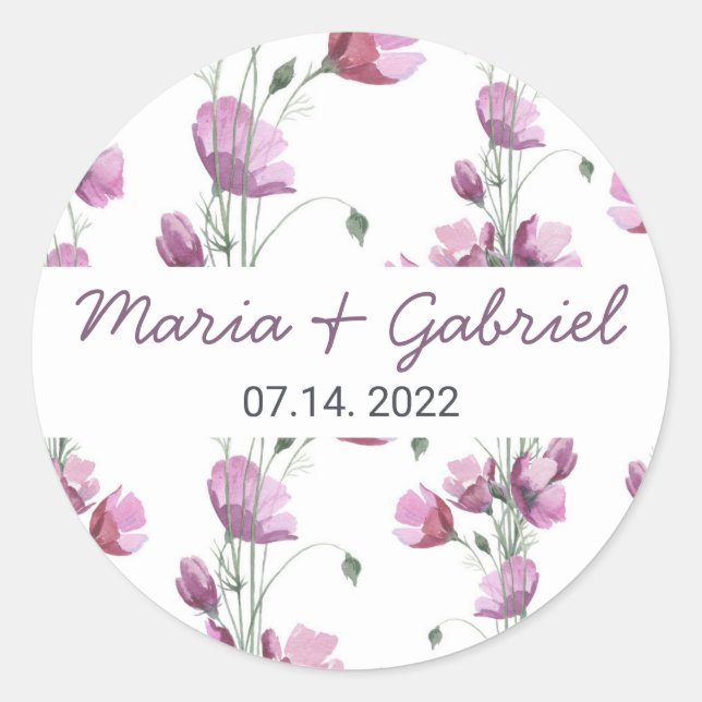 Elegant floral watercolor wedding monogram classic round sticker (Front)