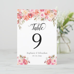 Elegant Floral Watercolor Wedding Table Number