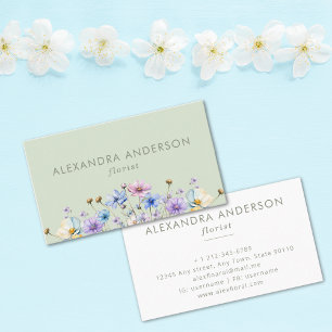 Elegant Floral Watercolor Wildflowers Minimal Business Card
