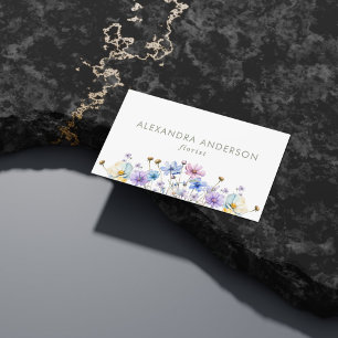 Elegant Floral Watercolor Wildflowers Minimal Business Card