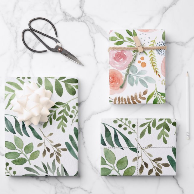 Elegant Floral  Watercolors  Wrapping Paper Sheet (Front)