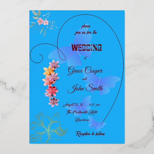 Elegant floral wedding card  (Front)