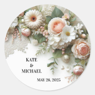 Elegant Floral Wedding  Classic Round Sticker