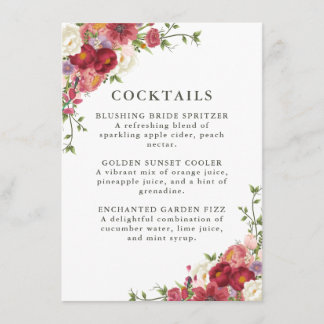 Elegant Floral Wedding Cocktail Menu
