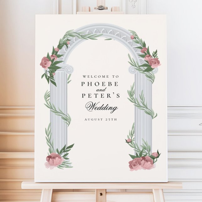 Elegant Floral Wedding Column Garden Wedding Poster (Creator Uploaded)