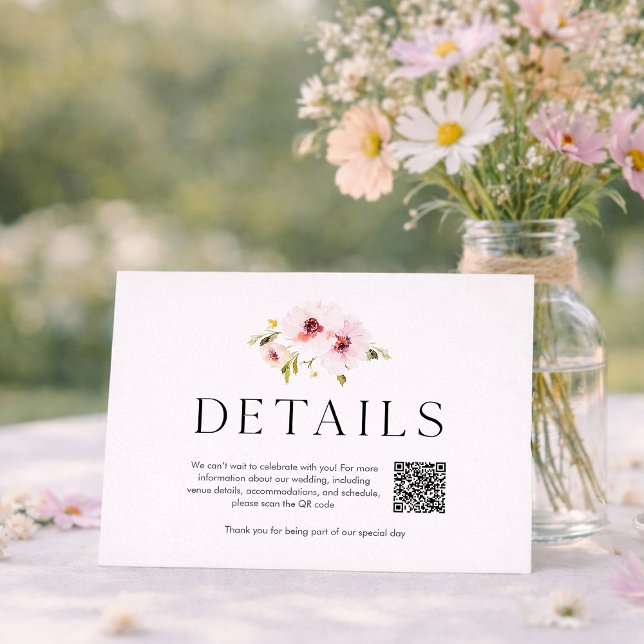 Elegant Floral Wedding Details Card with QR Code (Creator Uploaded)